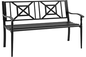 Outsunny Steel Garden Bench for Outdoor, 2-Person Patio Bench, Loveseat Furniture for Lawn, Deck, Yard, Porch, Entryway, Blac