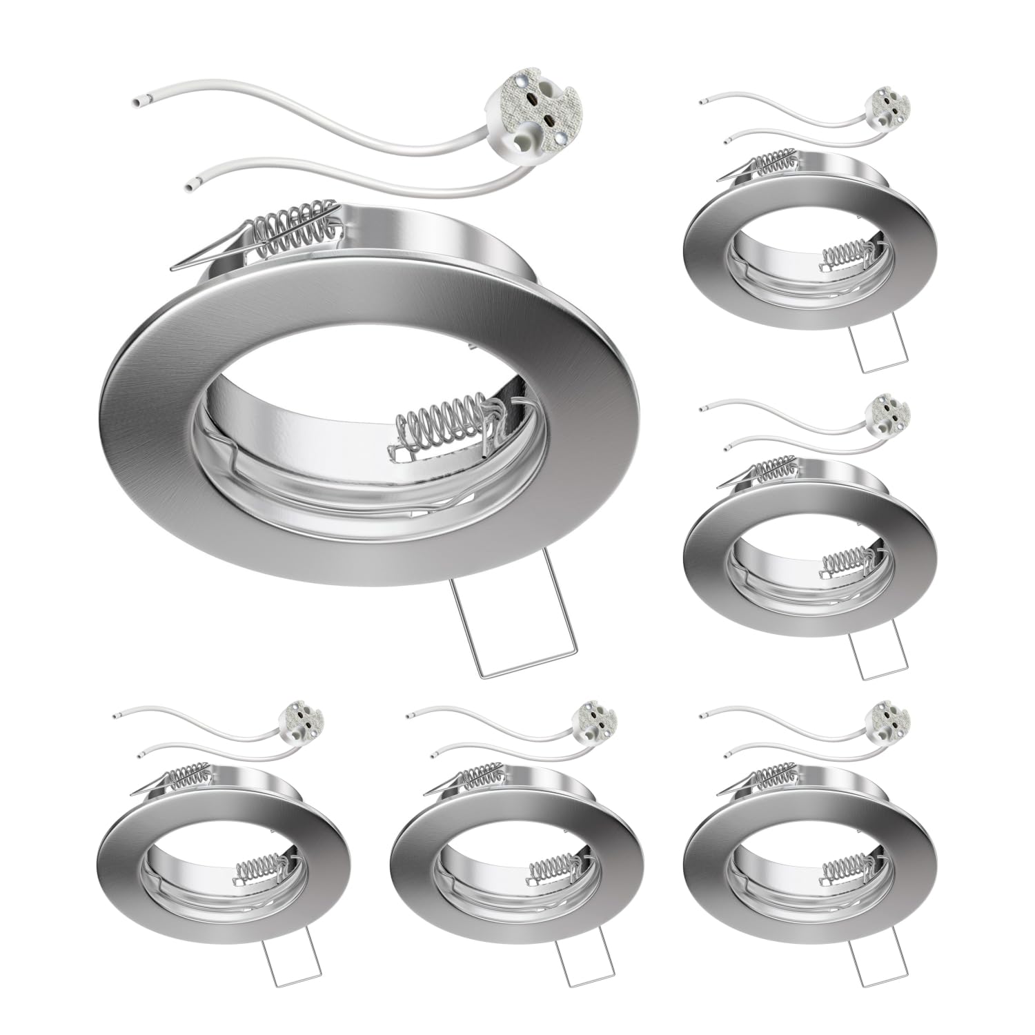 ledscom.de 6 Pieces Ceiling recessed Frame Fere recessed Frame matt Chrome (LED/halogen/MR16/50mm) incl. GU5.3 Socket
