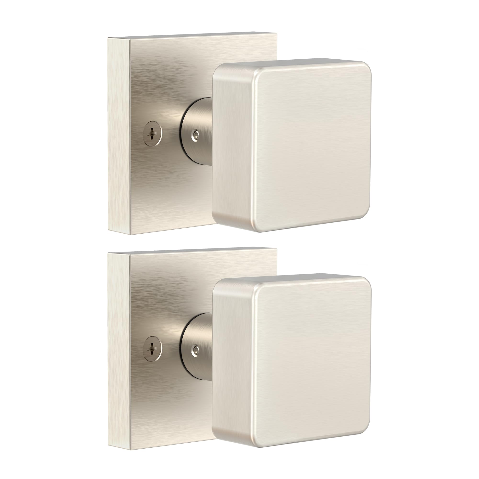 Photo 1 of naubea 2 Pack Brushed Nickel Dummy Door Knob Interior, Square Interior Door Knobs for Closet Bifold, Heavy Duty Modern Satin Nickel Dummy Door Handle