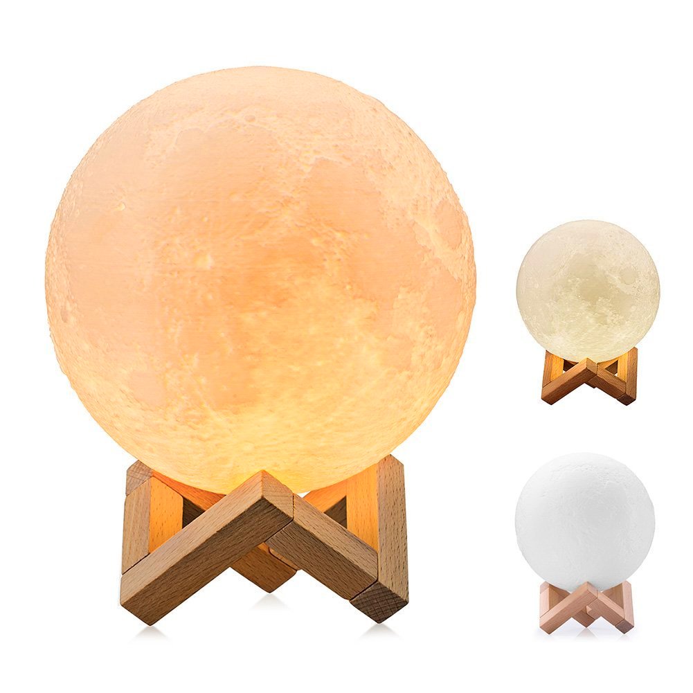 Moon Lamp, 12cm/4.7inch Full Moon Lamp Lighting LED Night Light Modern Lamp [Touch Control][USB Rechargeable][Free Wooden Stand] Home Decorative Lamp Gift for Kids,Children(12cm)