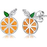 Cute Orange Fruit Earrings 925 Sterling Silver Tangerine Stud Summer Statement Jewelry Wedding Birthday Gifts for Women