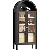 ROOMTEC Modern Farmhouse Arched Cabinet with Glass Doors,72" Tall Auto Sensor Light Arch Storage Cabinet with Height Adjustab