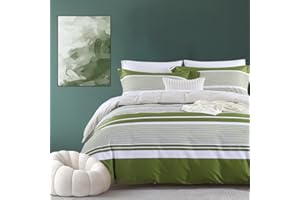 Bedduvit Striped Duvet Cover - 100% Cotton King Size, 3 Piece Green Striped Duvet Cover with Zipper Closure & 8 Ties (104"x90", No Comforter)