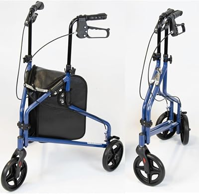 NRS Healthcare 3 Wheel Steel Rollator Blue with Bag & Lockable Brakes