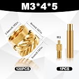PEUTIER 120Pcs M3 Brass Heat Set Inserts 3D Printing Knurled Nuts 4x5mm view 2