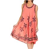 Sakkas Watercolor Palm Tree Tank Caftan Short Dress