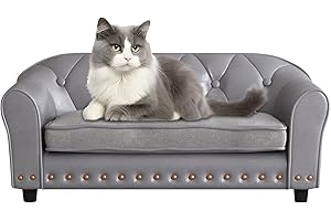 Yoonnie room Dog Couch,Puppy Bed,Cat Sofa,Cat Couch,Pet Sofa,Dog Chair,Small Pet Bed,with Copper Nail and Wooden Frame, Leather Fabric and Cushion,for Small Animals Using (Grey)