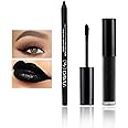 CAHIUYOA Black Matte Lipstick and Liner Set, Liquid Lipstick, Lip Gloss, Smudge Proof for Halloween Cosplay, Goth Makeup, Waterproof and Long Lasting