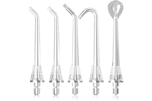 WELLFINE Water Dental Flossers Replacement Jet Tips Compatible with Oral Irrigators, Standard Jet Tip x 2, Curved Nozzle x 2, Orthodontic Jet Tip x 1, Tongue Scraper x 1