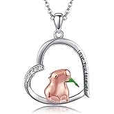 JERWLI Sterling Silver 925 Cute Animal Necklace Heart Pendant Jewelry Gift For Women Valentine's Day Christmas Gifts