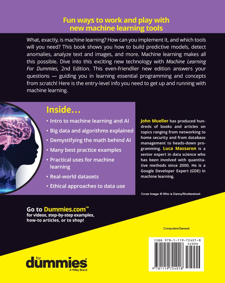 Machine Learning For Dummies Machine Learning For Dummies Paperback Kindle Spiral-bound