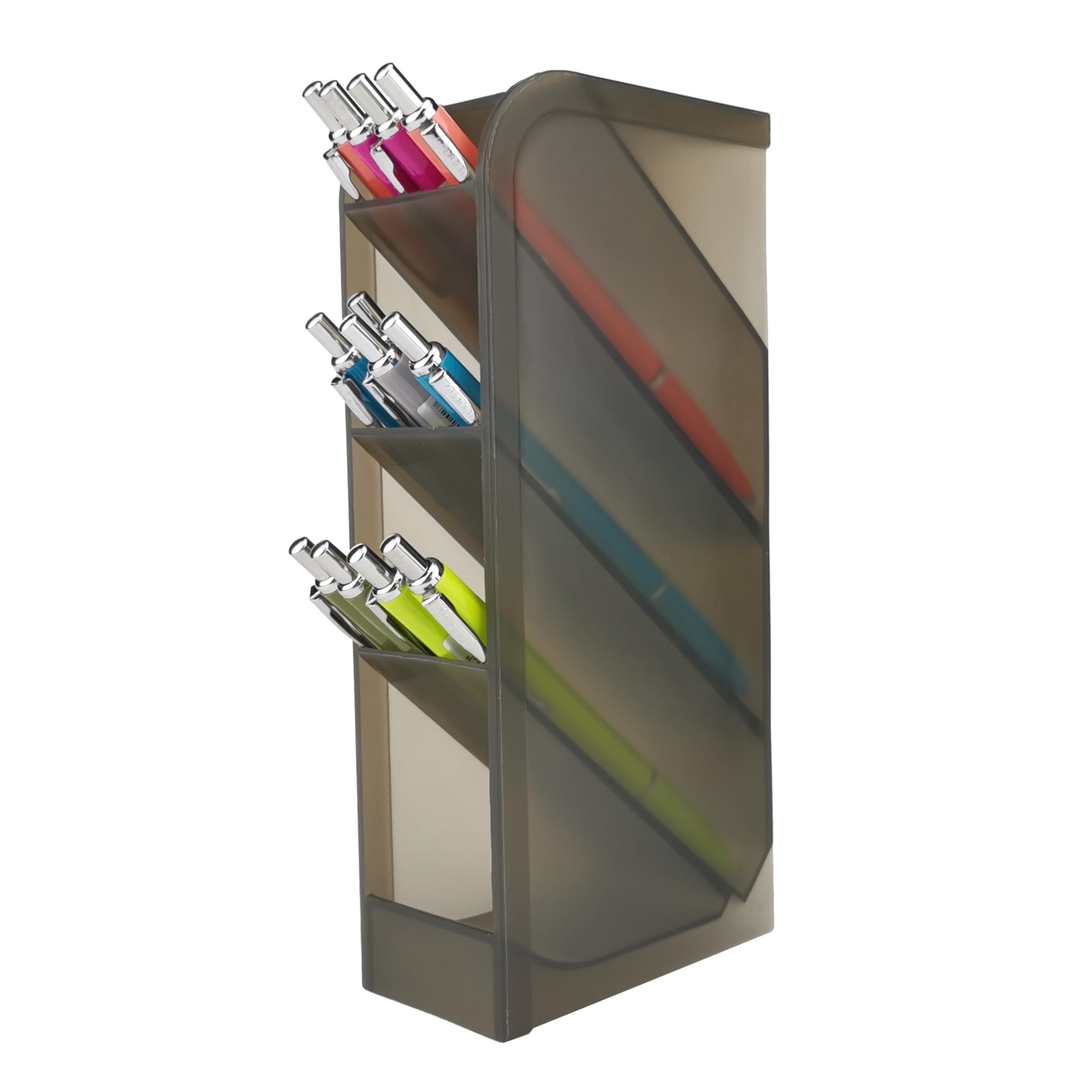 D.RECT Desktop Organiser, Pen Shelf for Office, School, Home Supplies, Translucent, Smoke, 4 Compartments, 4 Piece Pen Holder, (110814)