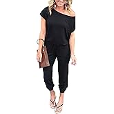 PRETTYGARDEN Jumpsuits for Women 2025 Dressy Casual Off Shoulder Romper Outfits Spring Vacation Travel Summer Lounge Clothes