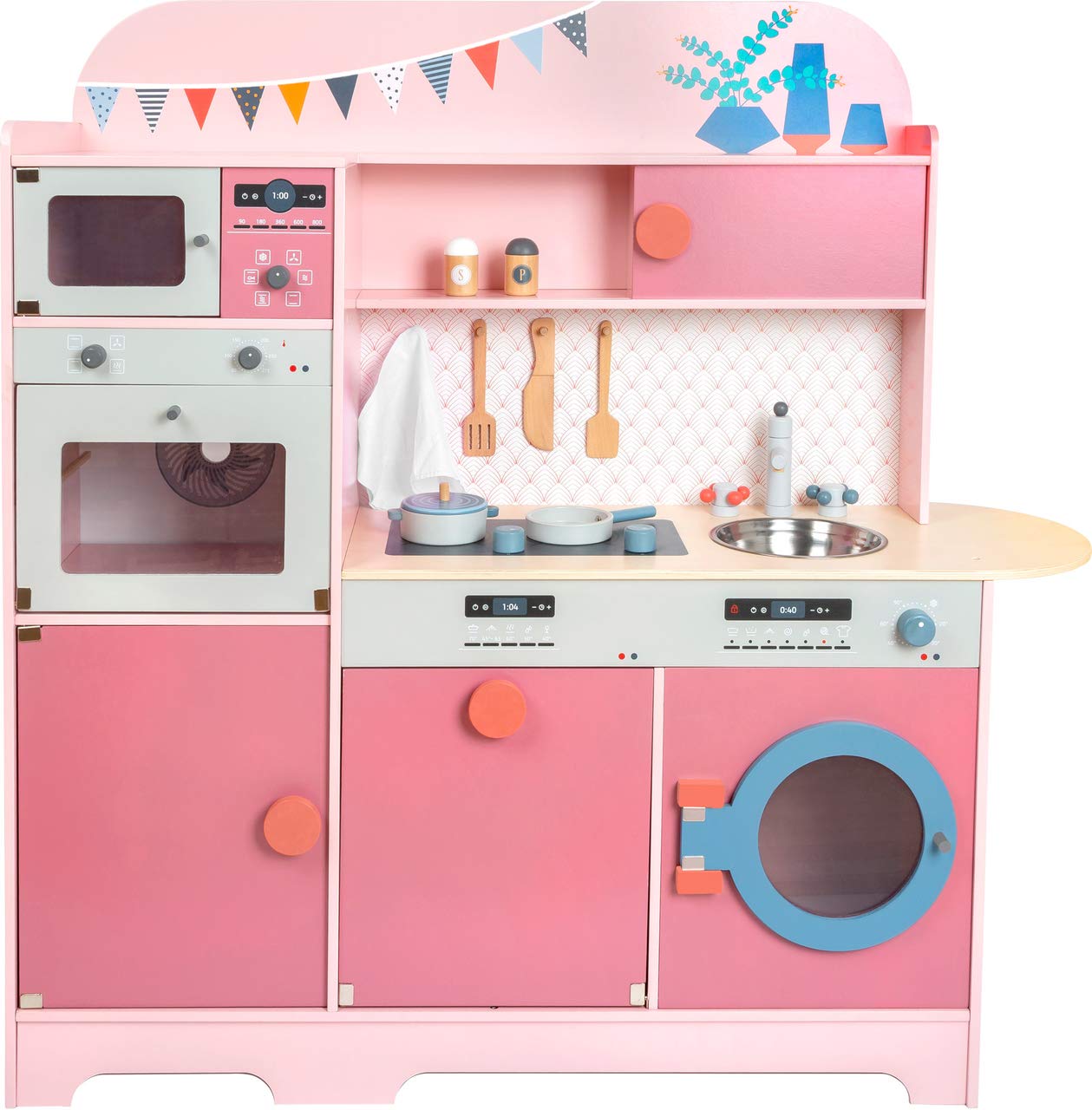 Small Foot 11465 Wooden Play Kitchen Girl's Dream, multifunctional kitchen in pink, w/many accessories, for ages 3+