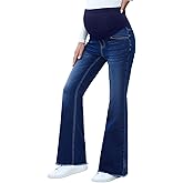 BLENCOT Maternity Jeans for Women Over Belly Pregnancy Pants Comfy Pregnant Jeans Flare Denim Jeans with Pockets