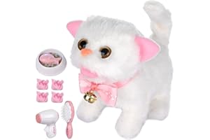 WorWoder Plush Electronic Interactive Cats That Move and Meow Walking Lifelike Interactive Toy Robot Kitten Pet Cute Stuffed Kitten for Girls Kids (White)
