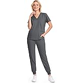 Eadflie Scrubs for Women Set - 8-Pocket V-Neck Scrub Uniform, Stretch Jogger Pants, Medical Workwear for Nurses, Pet Care