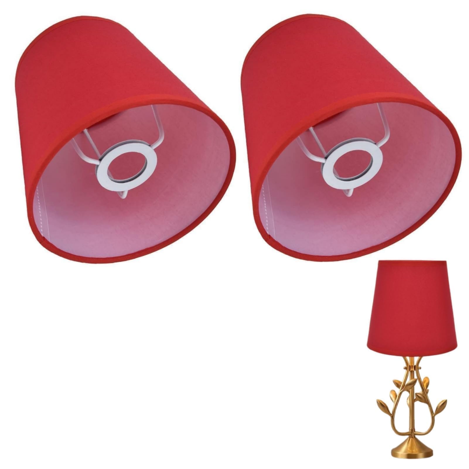 2PCS Clip Lampshade, Small lamp Shades Clip on Bulb Lampshade Chandelier Shades Fabric Lampshade Wall Lamp Shade Chandelier Lamp Shade for E14 (Red), 4.4x6.0x5.5in