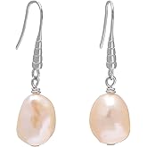 10MM Baroque Pearl Earrings for Women, Cultured Freshwater pearls Dangle Earrings, Pink/White
