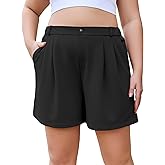 COOTRY Plus Size Women Dressy Casual Shorts High Waisted Dress Shorts Tailored Wide Leg Work Shorts with Pockets