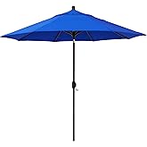 California Umbrella 12-Year-Non-Fading, 9Ft Premium Sunbrella Patio Umbrella, Hand-Crank, Button-Tilt, Bronze Frame, Pacific Blue Fabric