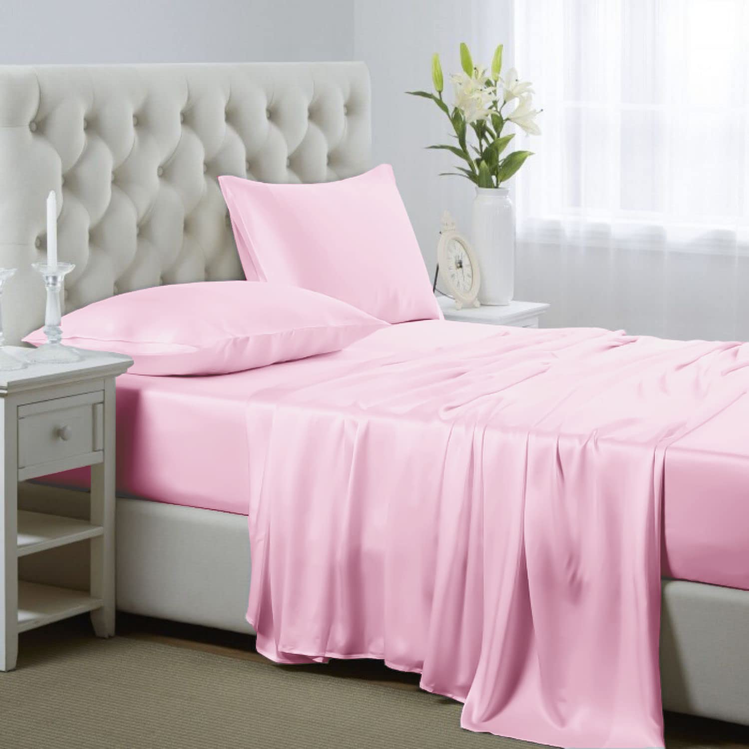 Lanest Housing Silk Satin Sheets, King Size Satin