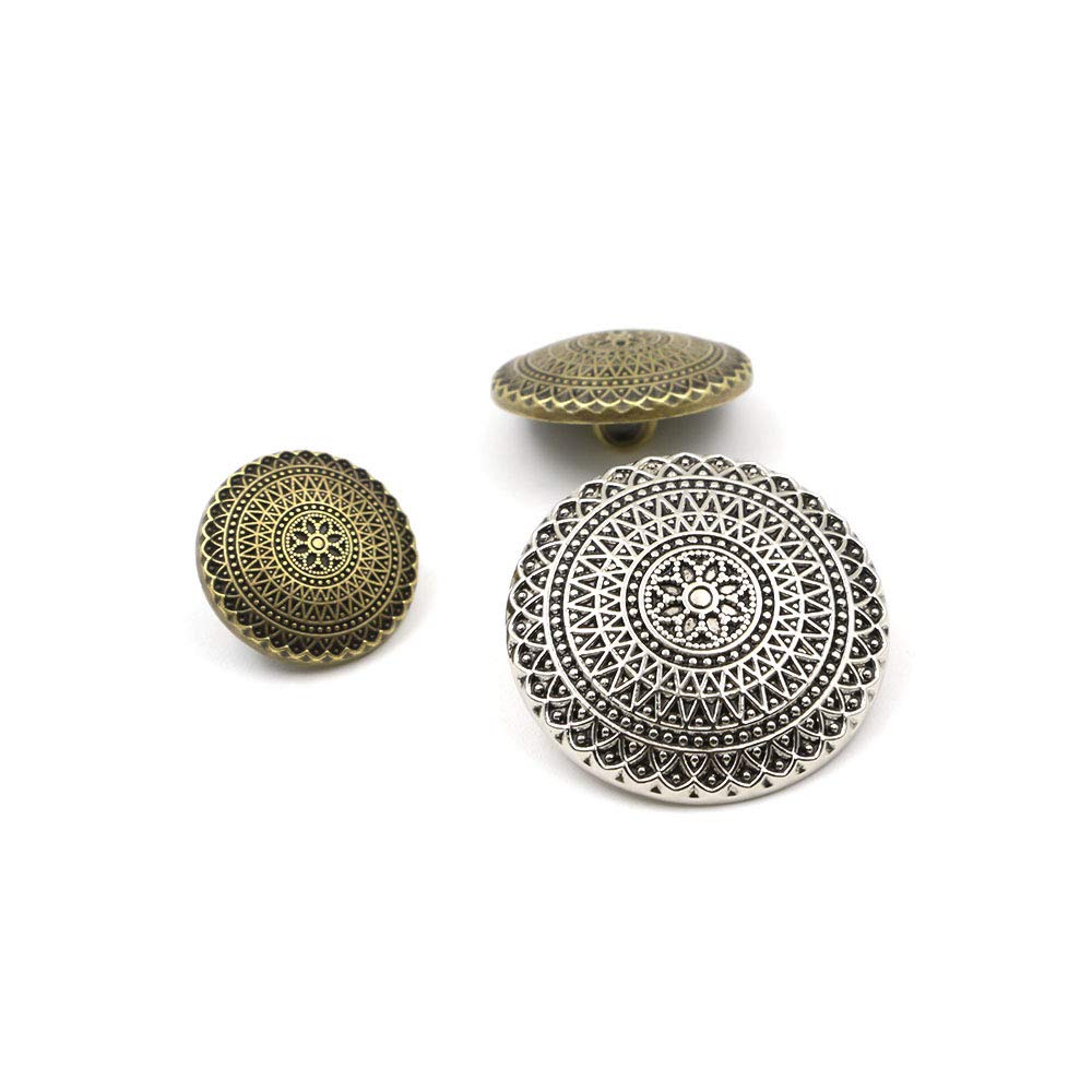 Antique Silver Toned Carved Flower Design Metal Buttons 25mm Pack of 12