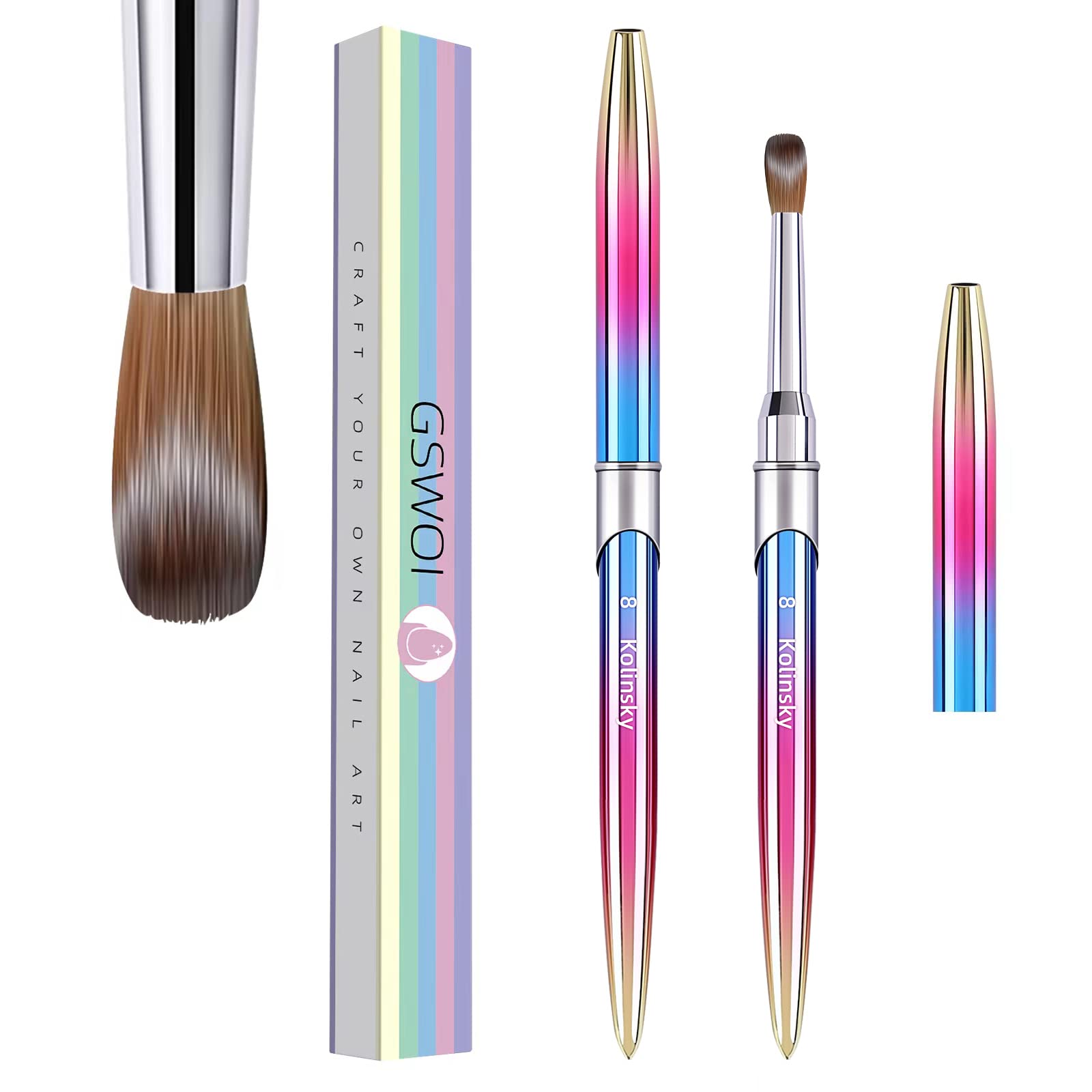 Photo 1 of 100% Kolinsky Acrylic Nail Brush Size 8,3D Nail Brushes for Acrylic Application Pure Handmade Round Shape,Professional Nail Art Brush Manicure for Women (#8)