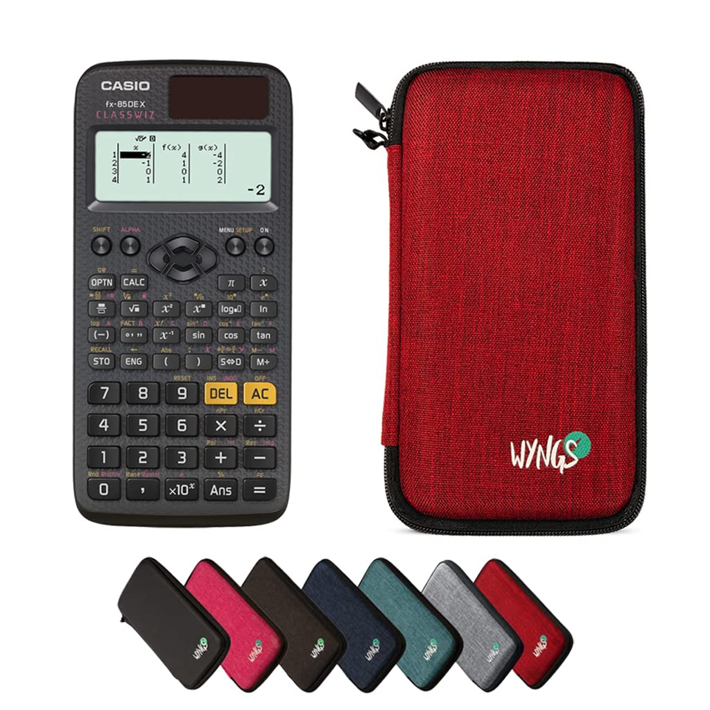 Casio fx-85DE X including a WYNGS protective case in Red - Basic Set (German)