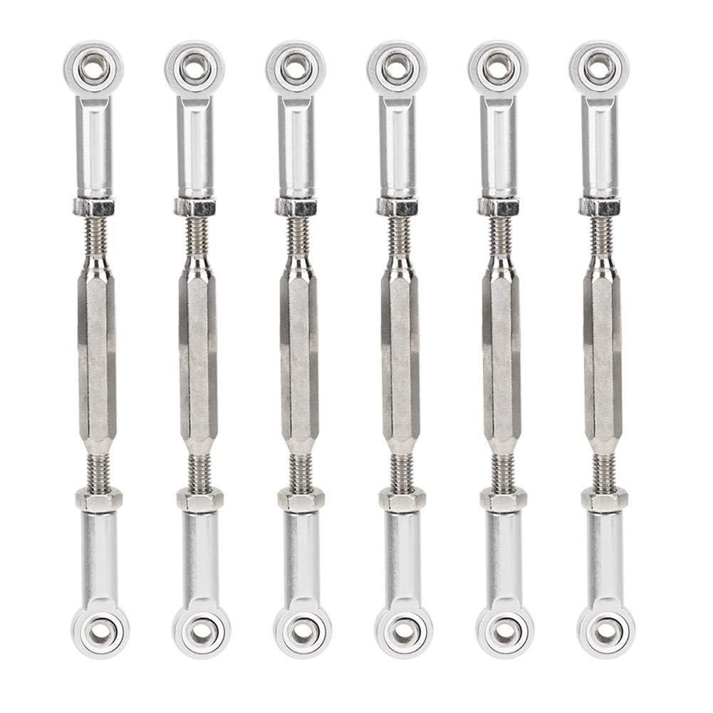 Woyisisi RC Pull Rod, 6PCS 88mm Aluminum Alloy Adjustable Push RodsTurnbuckle Rod Linkage Accessories for RC Car Models(Silver)
