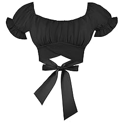 COOUFE Women's Crop Tops Ruffle Short Sleeve Tie