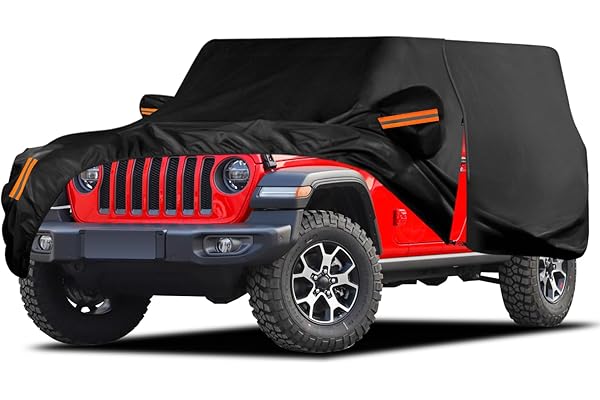 Waterproof Car Cover for Jeep Wrangler 4 Door 2006-2026 JK JL Outdoor Waterproof Sun Rain Snow Hail Protection with Driver Door Zipper