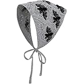 Gothic Crochet Headbands for Women Bat Pattern Bandana Triangle Headscarf Halloween Christmas Vintage Style Hair Decor Grey