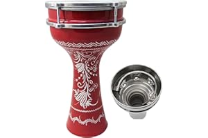 ZAZA Percussion 16'' Length Aluminum Darbuka, 8" Tunable Synthetic Head and Internal Jingles Doumbek (Red)