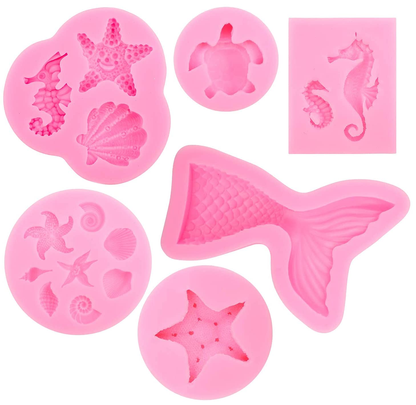 Animal Silicone Baking Moulds Set, Fondant Cake Moulds, Mermaid Tail Ocean Seashell 3D Shaped Molds for Cake Chocolate Candy Fondant Muffin Ice Jelly
