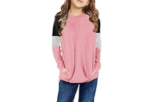 SELINK Girl's Casual Big Kids Long Sleeve Striped Color Block Casual Tees with Pockets