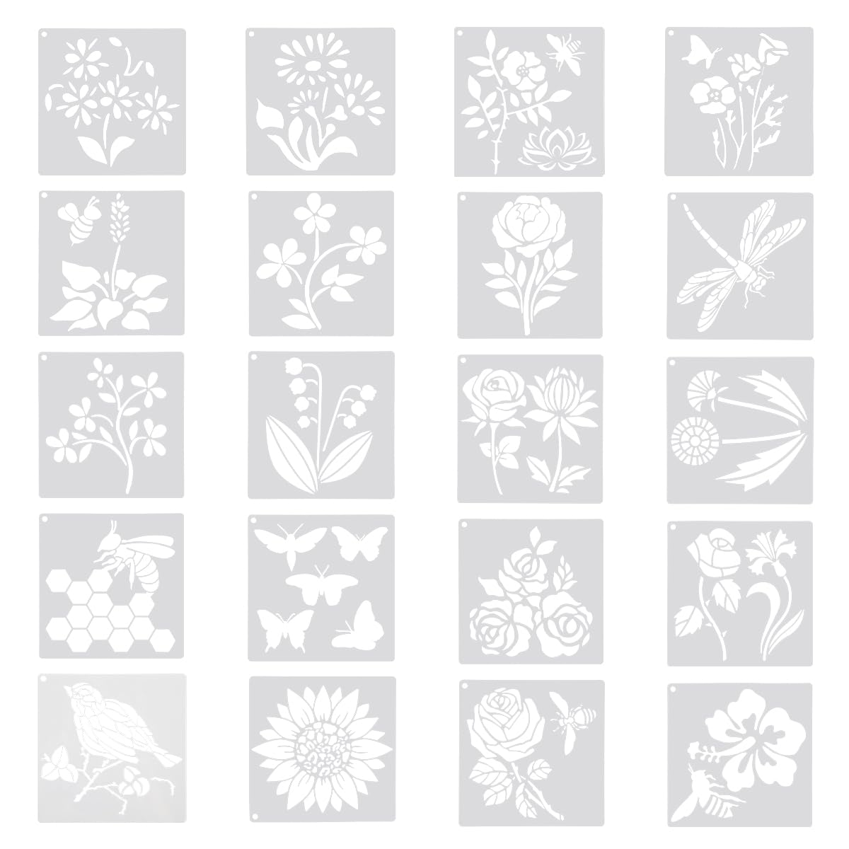 Luckious 20 Pieces Flower Stencils - Elevate Your DIY Crafts with Reusable Floral Designs for Wood Painting!, White