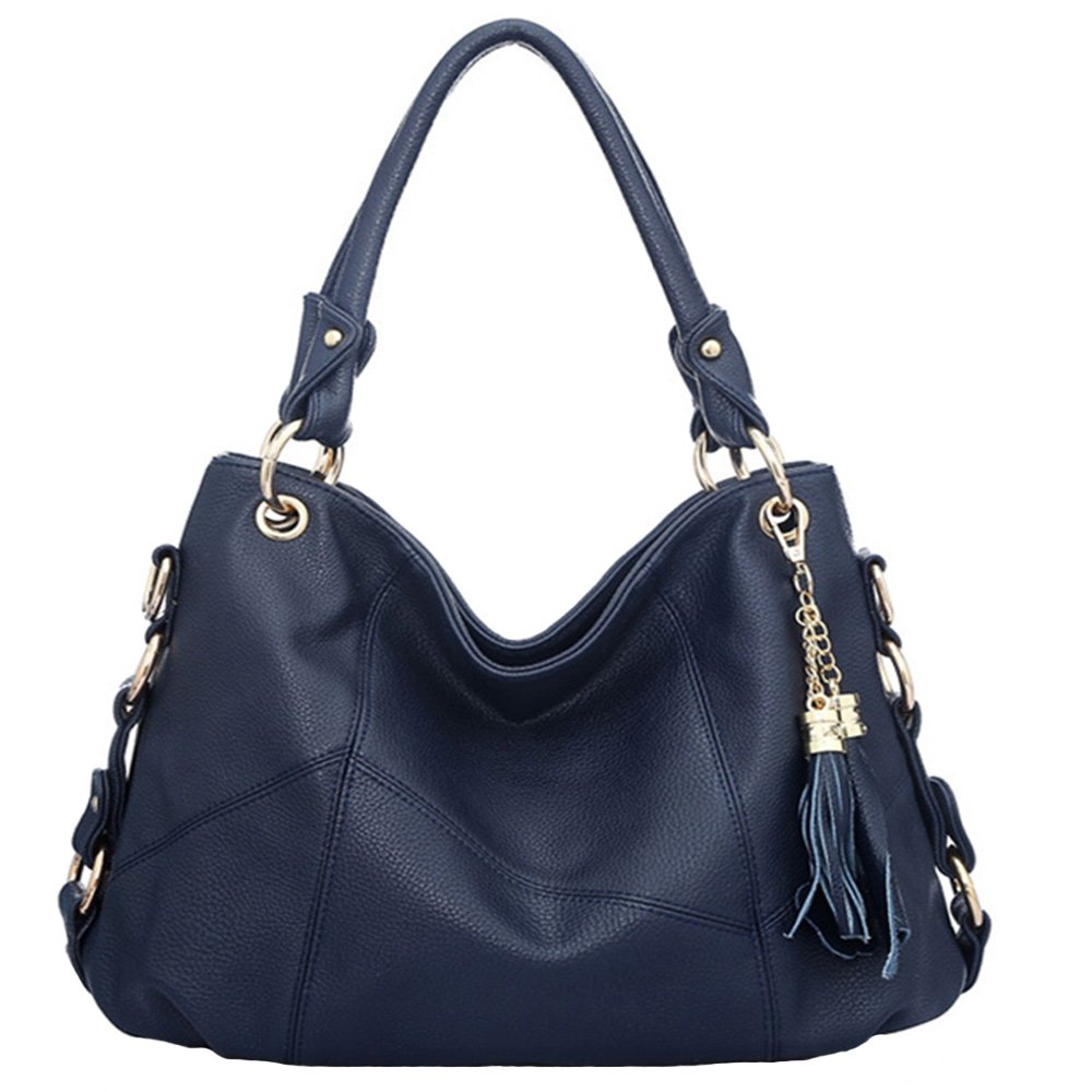 FiveloveTwo Womens Top-Handle Shoulder Bag Leather Satchel Handbags Tote Hobo Bags Purse Dark blue(Size: 3)