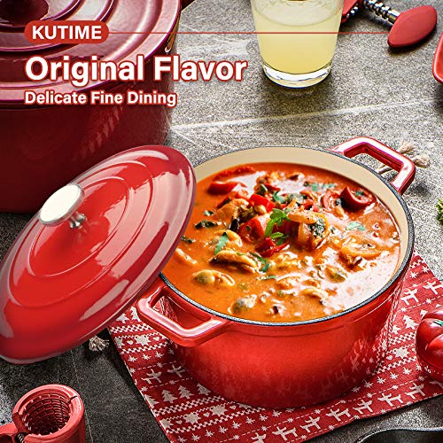 KUTIME Cast Iron Dutch Oven 6 Quart Enameled Dutch Oven, Bread Baking
