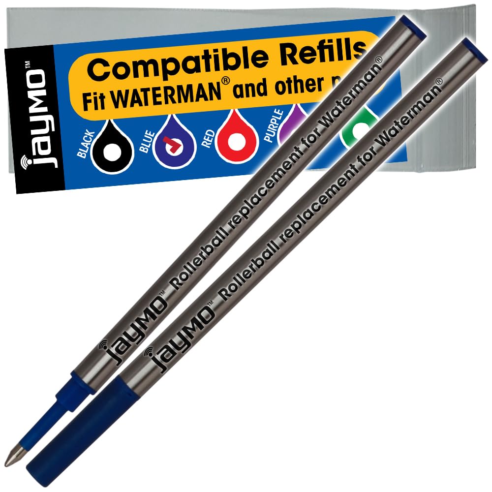 Jaymo Replacement for Waterman 540961 - Measures 4.3 in / 109 mm Long - Rollerball Pen Refill - 2 Blue โ image 1