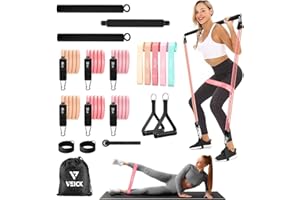VEICK Pilates Bar Kit with Resistance Bands, Elastic Workout Bands for Men and Women, Set of 5 Resistance Loop Bands for Home Fitness, Stretching, Strength Training, Physical Therap