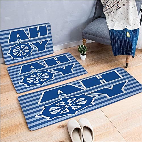 3 Piece Non-Slip Doormat 3D Print for Door mat Living Room Kitchen Absorbent Kitchen mat,Nautical Wheel Striped Nursery Wall Art Decor,15.7"x23.6"by23.6"x23.6"by17.7"x53.1",Coffee Table Carpet Window
