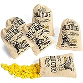 Old Fashioned Bubble Gum Candy: Fruit Flavor Chewing Gum in Individual Drawstring Bags by Espeez - Vintage Bulk Candy Packs for Parties and Special Events - Gold Mine Nugget Gum - 6 Bags
