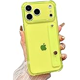 siduater Strap Case for 6.3" iPhone 17 Pro with Wristband Kickstand, Clear Soft TPU Protective Shockproof Bumper Rugged Cover, Adjustable Hand Grip Loop for iPhone 17 Pro 6.3 Inch 2025, Neon Green