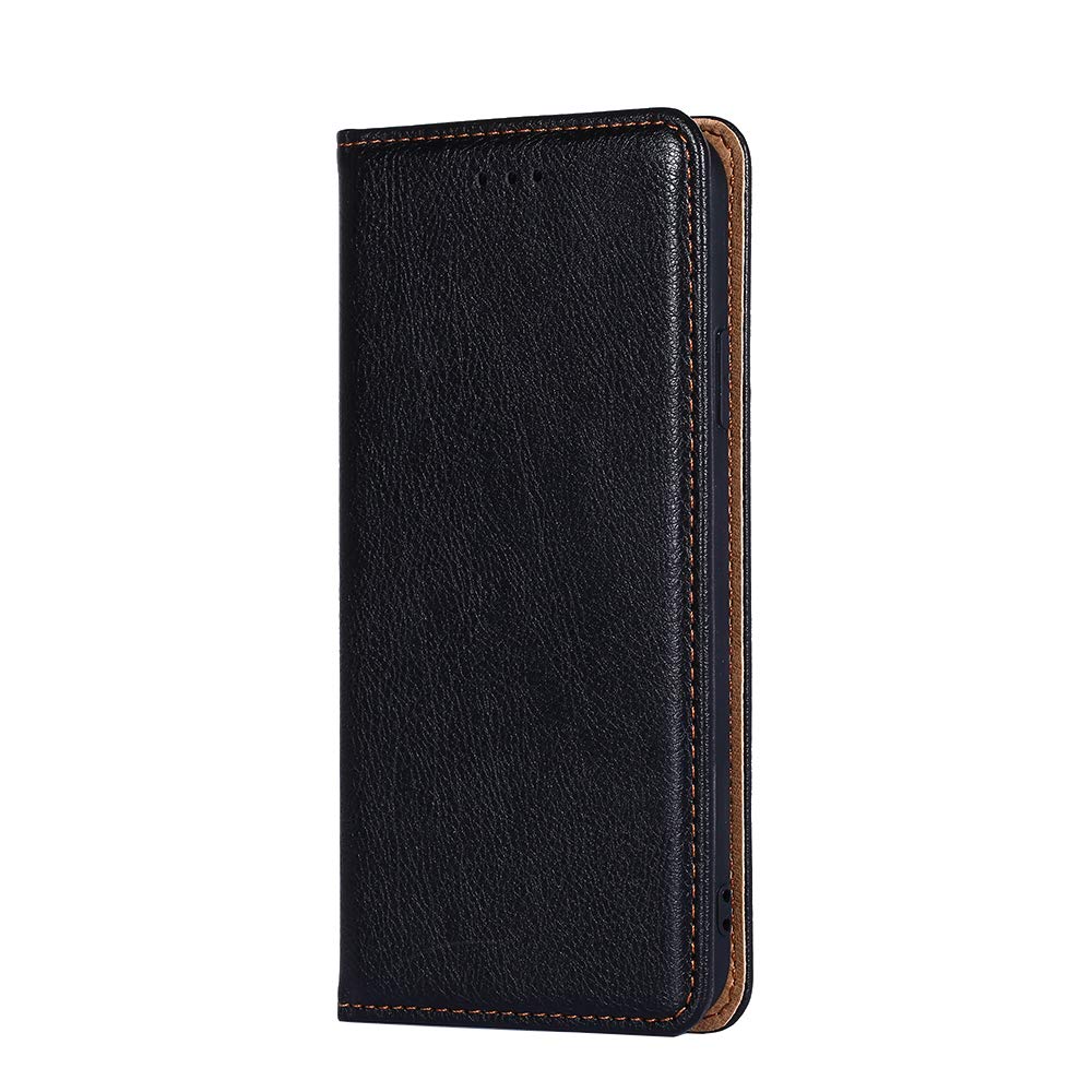 DOINK Retro Folding Leather Case for OnePlus Nord 2, Protective Cover with Card Slot and Wallet - Black