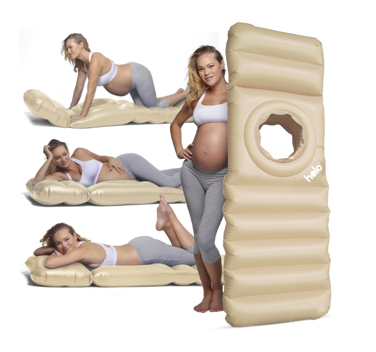 HOLO The Original Inflatable Pregnancy Pillow - Full Body Maternity Airbed with Hole for Tummy - Say Goodbye to Pregnancy Related Aches and Pains - Not For Use on Water (Cream Suede)
