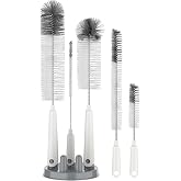 MR.SIGA 5 Pack Bottle Brush Cleaning Set with Storage Holder, White | Water bottle brush with stand, cleaning brushes for long narrow neck bottles, water bottles, baby bottles, drinking glass