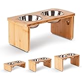 Elevated Dog Bowls, Bamboo Raised Dog Bowl for Medium Dogs, with 2 Stainless Steel Bowls (7'' Tall-40 oz Bowl, Natural)