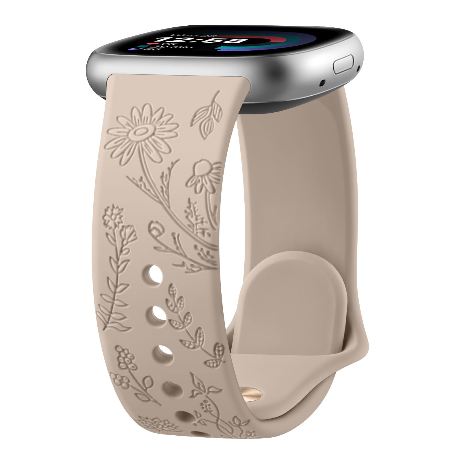 Tobfit Flower Pattern Strap for Fitbit Sense/Sense 2/Fitbit Versa 4/Fitbit Versa 3 Straps for Women Men, Adjustable Silicone Replacement Band (Milk Tea)