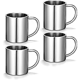 4 Packs Small Stainless Steel Coffee Mug, 7.5oz/220ml Metal Camping Coffee Mugs Unbreakable Tea Cups Portable Water Drinking Cups with Handle for Home Camp Travel Cold or Hot Drinks, Dishwasher Safe